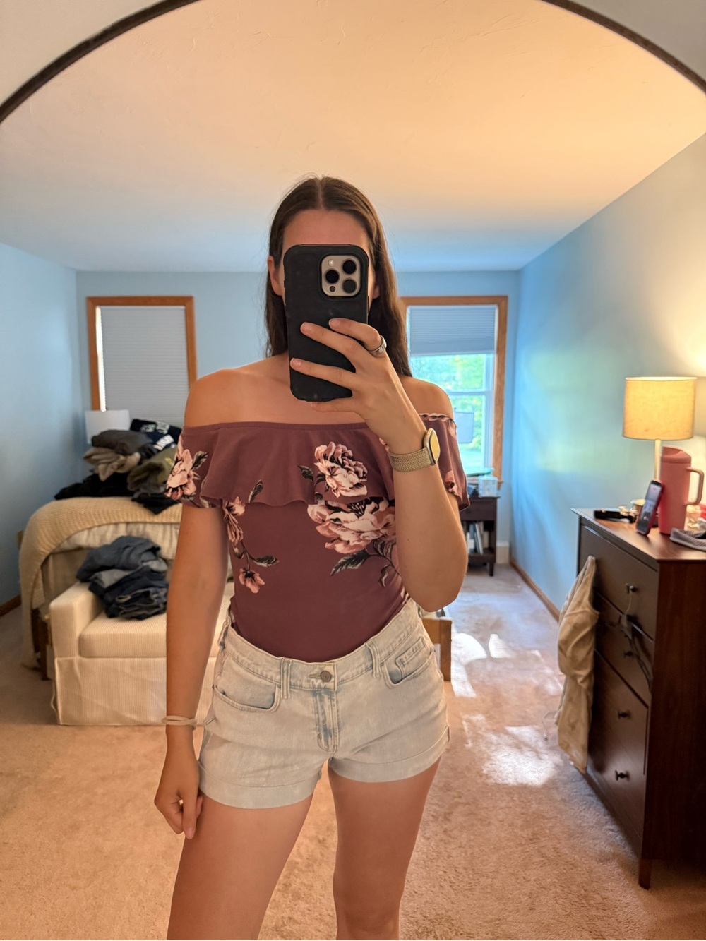 iris Mauve Floral Off-Shoulder Bodysuit